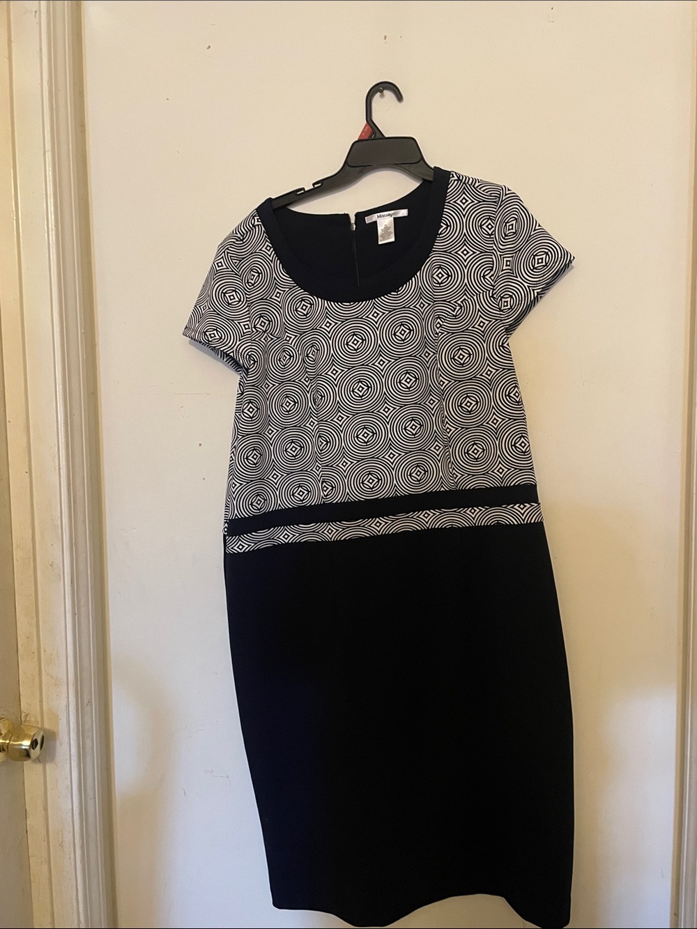 Navy blue & white Fit-and-Flare Short Sleeve Dress